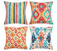 HomeStilez Lot de 4 Housses de Coussin 50 x 50 Décoratives Bohème Taie d'oreiller Lin de Géométrie Moderne Coussin Canape Taie d'oreiller pour Chambre Voiture Salon Maison