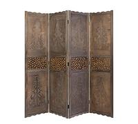 Homestyle4u 1361 Paravent 4 pièces, en bois sculpté, marron