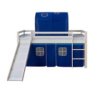 Hochbett Spielbett Kinderbett Rutsche Vorhang blau 90x200 Jugendbett Kiefer