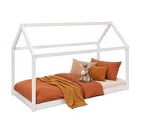 Homestyle4u Lit cabane enfant 1849 Bois 90x200 cm Blanc avec sommier