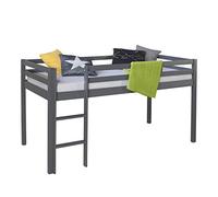 Homestyle4u 1861, Lit Enfant avec Sommier Lit Mezzanine Lit Surélevé Lit Superposé pour Enfants Gris Pin 90x200 cm