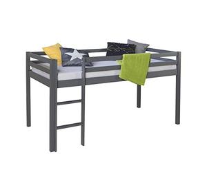 Homestyle4u 1861, Lit Enfant avec Sommier Lit Mezzanine Lit Surélevé Lit Superposé pour Enfants Gris Pin 90x200 cm