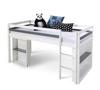 Homestyle4u 1880, Lit Mezzanine Avec Bureau Lit Superposé 90x200 cm Bois Blanc Lit Pour Enfant