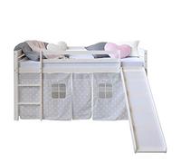 Homestyle4u 1884, Loft bed white 90x200 children Avec échelle coulissante rideau étoilé, bois