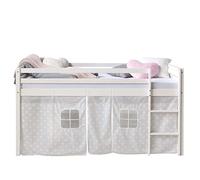Homestyle4u 1888, Loft lit Blanc 90x200 Enfants, Rideau avec étoiles, Bois