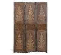 Homestyle4u 1890 Paravent - Séparateur de pièce - 3 pans - En bois sculpté - Marron