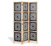 Homestyle4u 2015 Paravent en bois naturel noir naturel 3 pièces Brise-vue