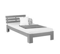 Homestyle4u 2035, Lit Simple en Bois 90x200 avec Cadre à Lattes Cadre de lit en pin Gris en Bois Massif