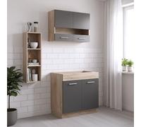 Homestyle4u 2324 Bloc de cuisine encastrable en chêne et bois de chêne Gris 80 cm
