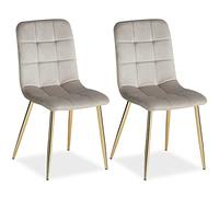 Homestyle4u 2333 Lot de 2 chaises de salle à manger, rembourrées, en velours, pour salon, cuisine, gris clair, doré