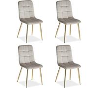 Homestyle4u 2334 Lot de 4 chaises de salle à manger rembourrées en velours gris clair doré