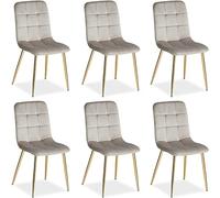 Homestyle4u 2335 Lot de 6 chaises de salle à manger, rembourrées, en velours, pour salon, cuisine, beige, crème, doré