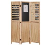 Homestyle4u 2417, Paravent séparateur de pièce intérieur 3 panneaux en bois brun avec tableau d'affichage et organisateur - Cloison de protection visuelle