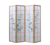 Homestyle4u 265, séparateur de pièce en Bois à 4 Panneaux - Paravent Pliable - Paravent Mobile - en Papier Shoji - Bambou