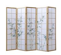 Homestyle4u 266, séparateur de pièce en Bois à 5 Panneaux - Paravent Pliable - Paravent Mobile - en Papier Shoji - Bambou