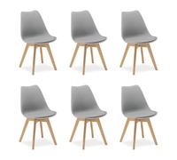 Homestyle4u 3349 Lot de 6 chaises de salle à manger, cuisine, en plastique, pieds en bois, modernes, minimalistes