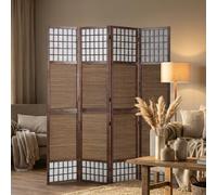 Homestyle4u 876, 4 pan Diviseur de pièce paravent Taille spéciale 2 m de Hauteur - Bois diviseur Shoji avec Bambou au Riz Brun Blanc