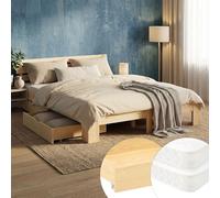 Homestyle4u Lit 180 x 200 cm avec 2 tiroirs, lit double, 2 matelas à ressorts et 2 tiroirs et sommier à lattes, cadre de lit en bois naturel, espace de rangement, lit pour chambre à coucher et chambre