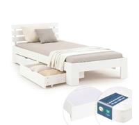 Homestyle4u Lit 90 x 200 cm avec matelas à ressorts, blanc, lit simple
