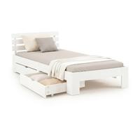 Homestyle4u Lit 90 x 200 cm avec sommier à lattes, blanc, lit simple | Lit en bois de pin massif 90 x 200 cm