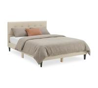 Homestyle4u Lit capitonné, 140 x 200 cm, beige, avec sommier à lattes, lit double moderne, avec espace de rangement, cadre de lit en tissu pour chambre à coucher | Article 3231