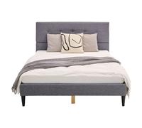Homestyle4U Lit capitonné avec matelas 140x200 cm - Gris