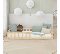 Lit D'Enfant 90x200 cm Lit Montessori avec Barriere en Bois Naturelle Lit au Sol Bebe Lit Bas Lit Simple