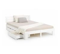 Homestyle4u Lit en bois 140 x 200 cm avec espace de rangement, sommier à lattes, matelas