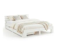 Homestyle4u Lit en bois blanc 160 x 200 cm avec 2 tiroirs de lit | Cadre de lit avec sommier à lattes en bois de pin massif, lit double futon