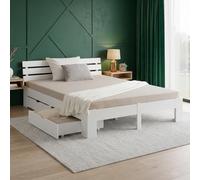Homestyle4u Lit en bois blanc 160 x 200 cm avec matelas et 2 tiroirs de lit