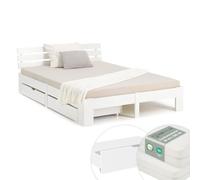 Homestyle4u Lit en bois blanc 180 x 200 cm avec matelas et 2 tiroirs de lit