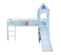 Lit D'Enfant Lit Superposé 90x200 cm avec Tour Toboggan Bois Blanc Lit Mezzanine