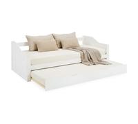Homestyle4u Lit gigogne 90 x 200 cm en bois blanc – convertible en lit double, sommier à lattes