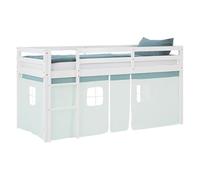 Homestyle4u Lit mi-hauteur 90x200 cm en pin massif avec rideau vert