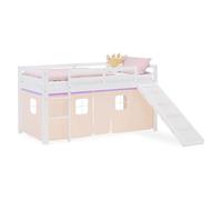 Lit superposé 90x200 cm avec Toboggan Lit mezzanine en Bois Pin Massif Lit d'enfant Cadre de Lit Rideau Violet Pêche