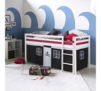 Lits superposés mezzanine Échelle Pin Massif Rideau Pirate Noir 90x200