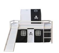 HOMESTYLE4U Lit Mezzanine en pin Naturel Massif pour Enfant Motif Pirate Noir Taille Unique