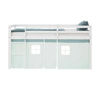 Homestyle4u Lit mezzanine 90x200 cm en pin massif avec sommier à lattes et rideau vert