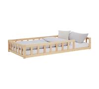 Lit D'Enfant 90x200 cm avec Matelas Lit Montessori avec Barriere en Bois Naturelle Lit au Sol Bebe Lit Bas Lit Simple