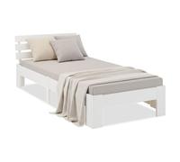 Homestyle4u Lit pour adolescent 90 x 200 cm avec tiroir blanc, lit simple avec sommier à lattes, coffre de lit et matelas à ressorts ensachés, lit en bois de pin, 3329