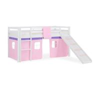 Homestyle4u - Lit mi-hauteur 90 x 200 cm blanc avec toboggan et rideau rose sans sommier à lattes