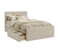 Homestyle4u Lit rembourré 140 x 200 cm avec coffre de lit et sommier à | Lit en tissu avec 2 tiroirs sur roulettes, tête de lit matelassée 102 cm, dimensions extérieures 145 x 214 cm