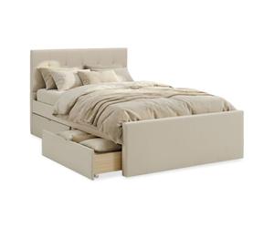 Homestyle4u Lit rembourré 140 x 200 cm avec coffre de lit et sommier à | Lit en tissu avec 2 tiroirs sur roulettes, tête de lit matelassée 102 cm, dimensions extérieures 145 x 214 cm
