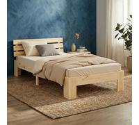 Homestyle4u Lit simple 90 x 200 cm avec sommier à lattes et matelas à ressorts, lit en bois massif naturel de pin