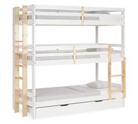 Lit Superposé 90x200 Lit d'Enfant Blanc 3 Places avec Sommier à lattes Lit Triple en Bois Naturelle Lit Mezzanine Lit Hauteur
