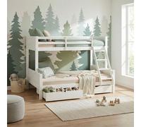 Homestyle4u Lit superposé 90x200 140x200 Lit mezzanine pour enfant avec coffres de rangement Lit pour adolescent Blanc Bois Lit d'appoint superposé