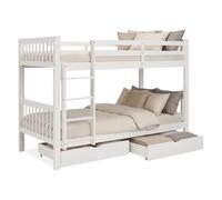 Lit superposé 90x200 cm avec Rangement en Bois Blanc Lit mezzanine Lit enfant avec échelle Deux lits simples superposés