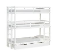 Lit Superposé 90x200 cm avec Matelas Lit d'Enfant 3 Places Lit Triple en Bois Blanc Lit Mezzanine Lit Hauteur Sommier à lattes