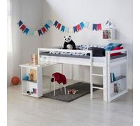 Homestyle4u Lit surélevé d'enfant 90x200 Blanc Bureau Lit fonctionnel d'adolescent