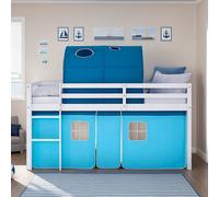 Homestyle4u Lit surélevé pour enfants 90x200 avec matelas Tunnel Rideau bleu Lit d'enfant